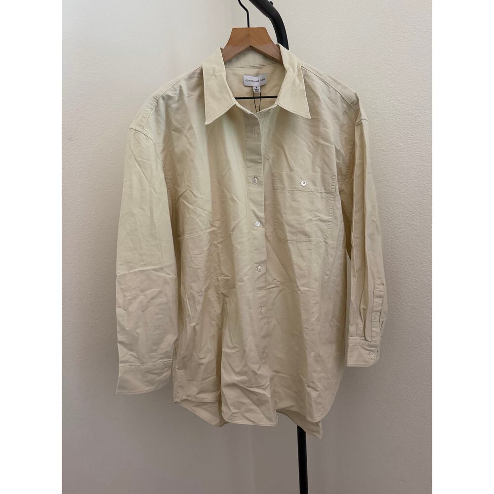 New something Navy ecru classic oversized blouse sz m $150 - Picture 3 of 6